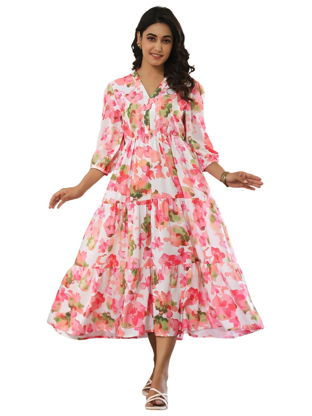 leriya fashion Women's Bohemian Dress for Women | Elegant V-Neck | Tiered Flowy | Long Dress | Lightweight Summer Wear | Casual Gown for Beach Dresses for Woman-picture-51