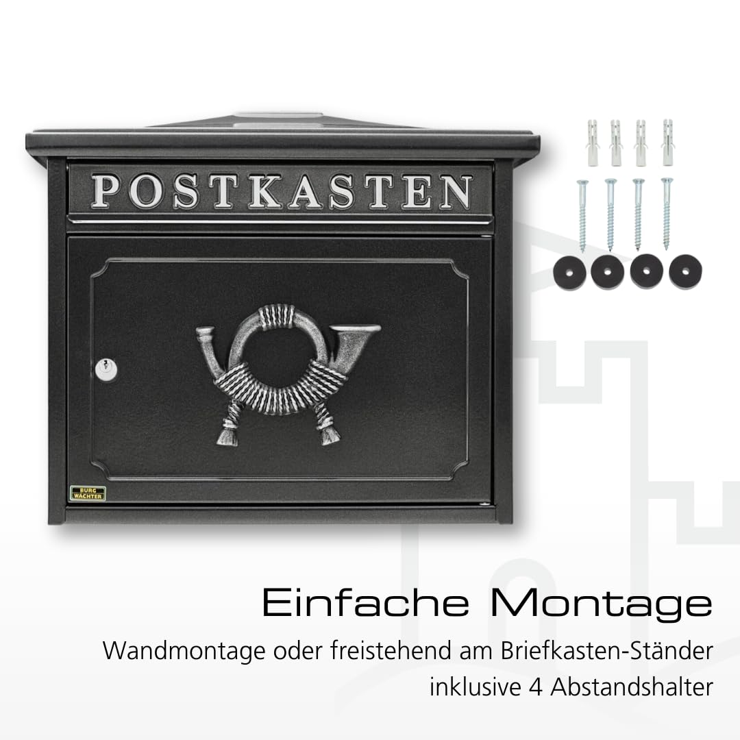 BURG-WÄCHTER Klassischer Briefkasten ohne Zeitungsfach und Namensschild, Verzinkter Stahl, Einwurf-Format DIN C4, 2 Schlüssel, Sylt 1883 E, Alteisen