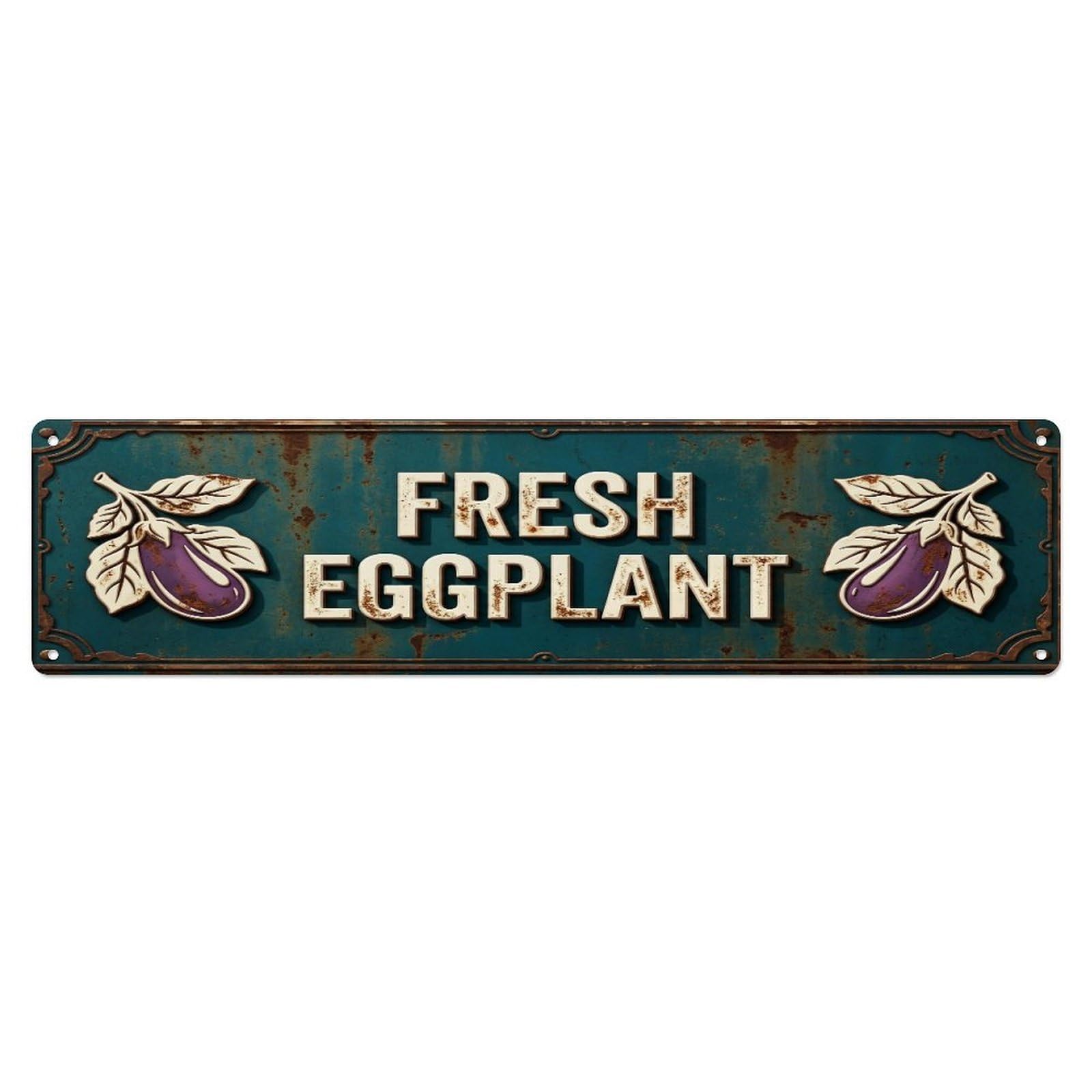 Metal Tin Sign FRESH EGGPLANT Vintage Vegetable Rustic Farmhouse