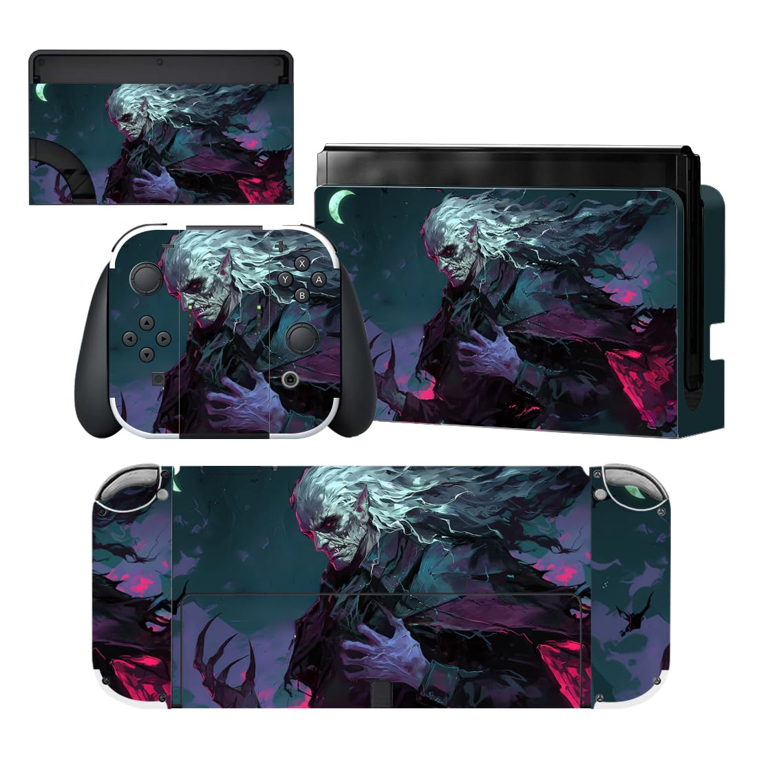 PlayVital Pegatina Protectora Completa para Nintendo Switch OLED - Calcomanías Decorativas para Joy-con y Consola, Skin Stickers Adhesivos (Azul Nebula) — view 60