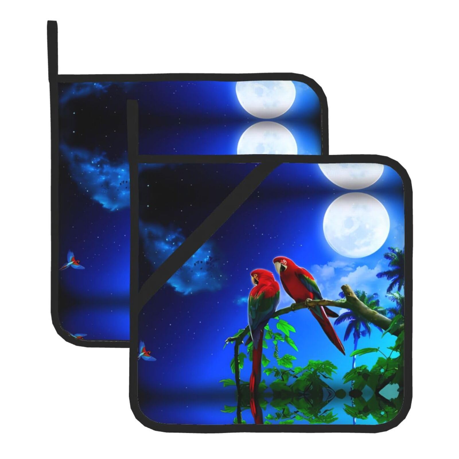 YYHHAOFA parrots Prints Square Hot Pads for Kitchen Counter - Waterproof Pot Covers with Hanging Loop - Thick Heat Resistant Trivets for Microwave & Oven (2-Pack)
