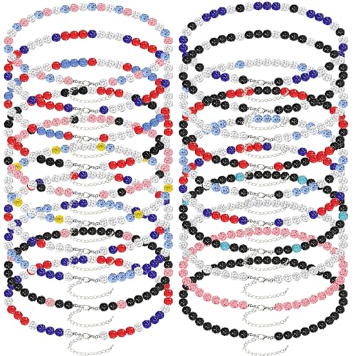 20 Pcs Bling Beaded Baseball Necklace for Men Women Baseballer Ice Inspired Rhinestone Discoball Necklaces Unisex Cool Gifts for Baseball Players Lovers