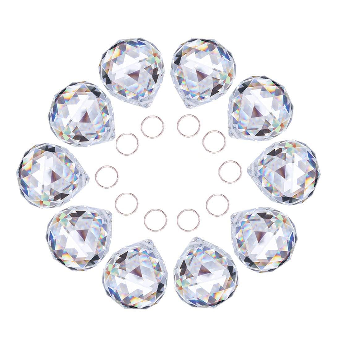 Crystalsuncatcher 10pcs Crystal Glass Ball Chandelier Prisms Pendants Parts Rainbow Crystal Suncatcher DIY Parts Glass Ball Ornaments for Christmas Tree (20mm,Clear)