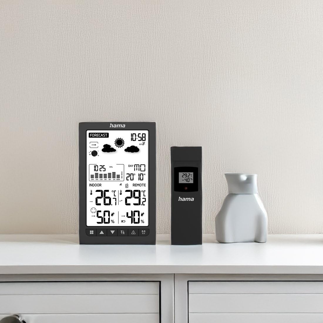 Wetterstation "Ko Samui", mit Außensensor, Funk, Wecker, Schwarz