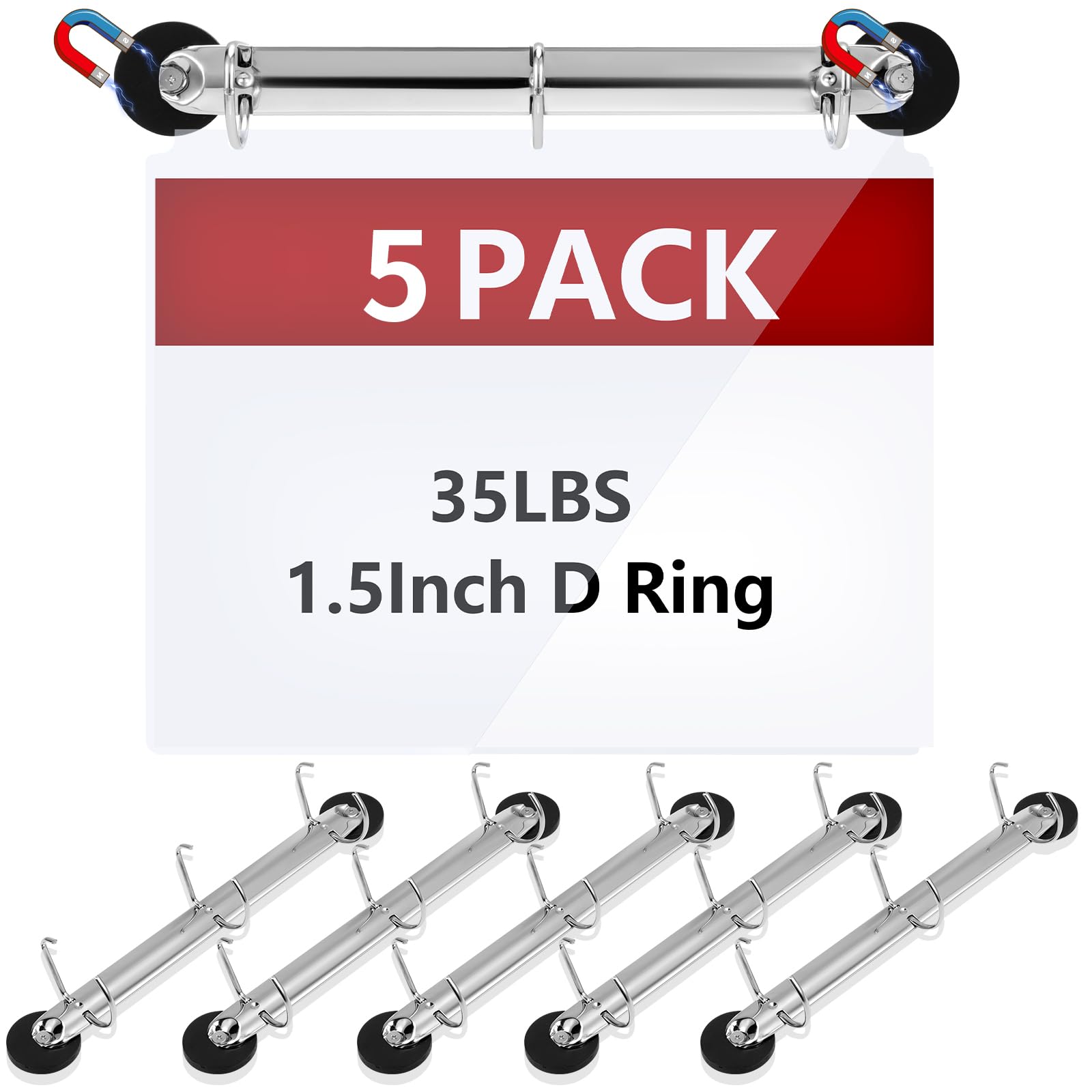 Confezione da 5 anelli con meccanismo a 3 anelli, 3,8 cm, per fogli da 21,5 x 28 cm, anelli magnetici a D