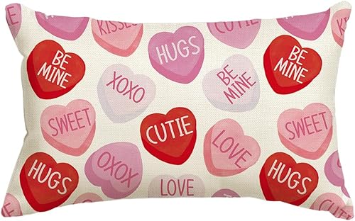 AVOIN colorlife Funda de almohada de corazón con diseño de rayas para el día de San Valentín 12 x 20 pulgadas decoración para el sofá