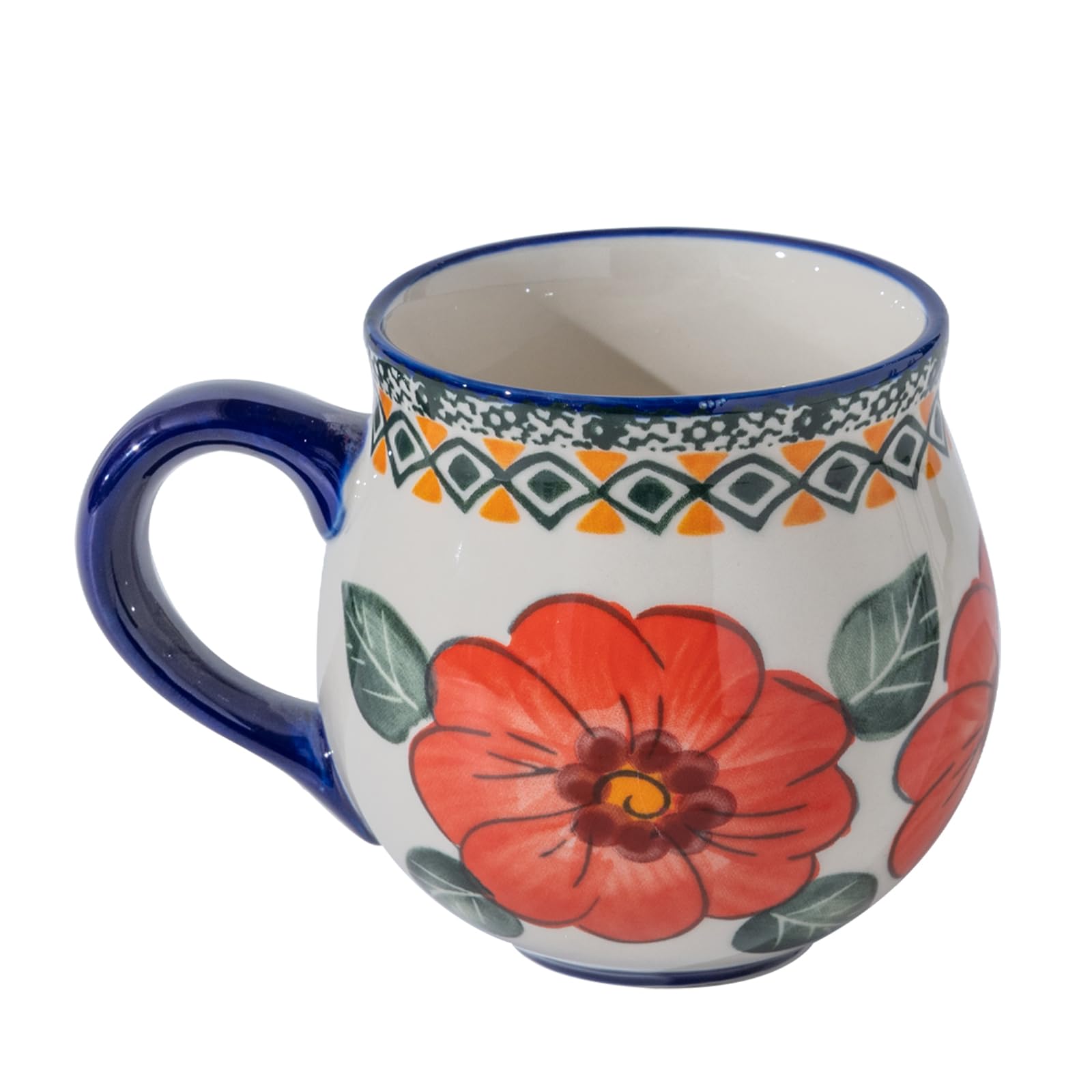 ALMA12oz Handpainted Red Flower Mug, Great Ceramic Mug For Festival Decor, Microwavable Coffee Mug(Red Passion,Medium)