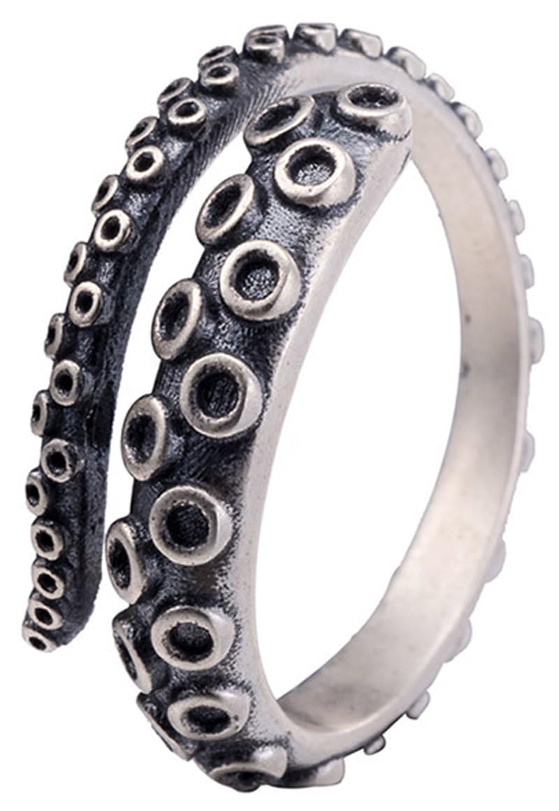 316L Stainless Steel New Pirate Octopus Tentacles Black O-Shaped One Size Opening Ring