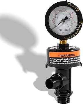 98209800 High Flow Manual Relief Valve/Air Relief Manual Valve Assembly with Pressure Gauge, Replacement for Pool and Spa Filter 1 PACK-98209800