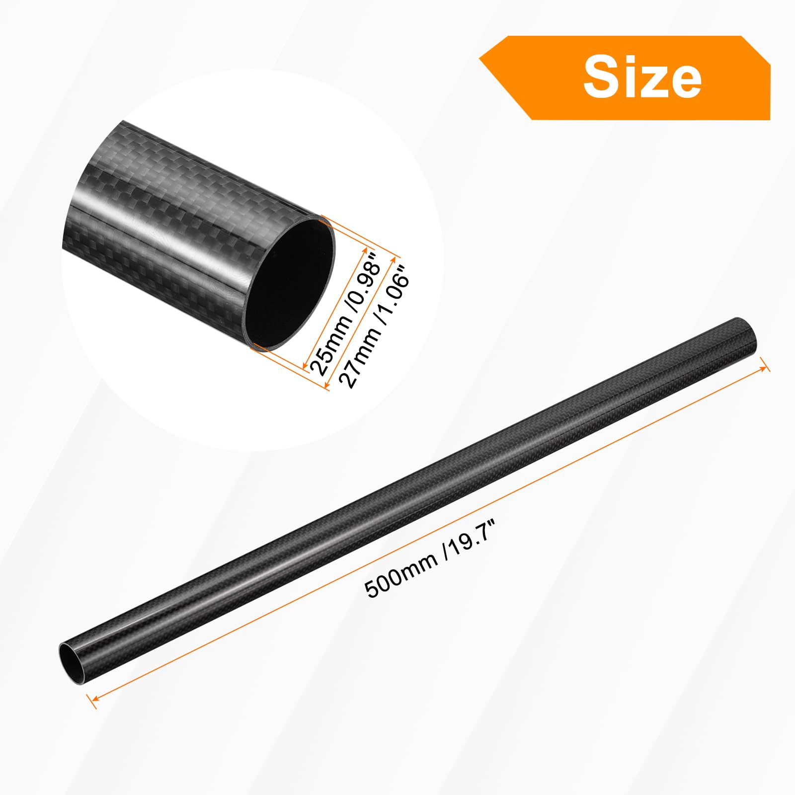 QUARKZMAN Carbone Fibre Tubes, 500mm x 27mm x 25mm 3K Creux Carbon Enveloppé Tuyauterie Rond Uni Tissage Brillant Surface pour Quadricoptère Paquet de 2