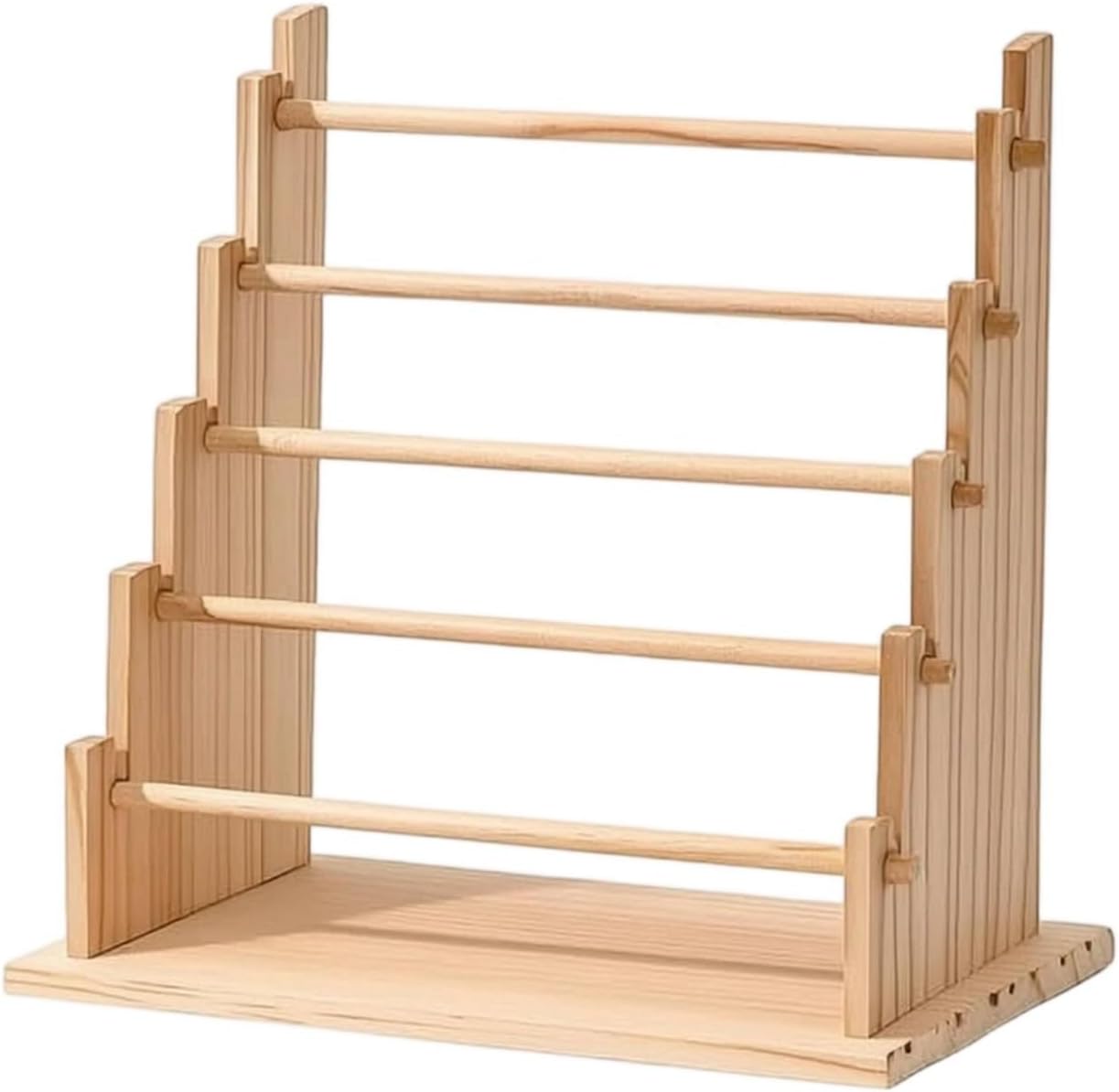 Ribbon Storage Rack Wooden Organizer Holder Dispenser Stand With Multi Tier Dowels For Arranging Ribbons Tapes Cords Desktop Neat Storage Suitable for, 5-Tier Wooden Display Rack