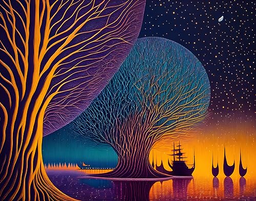 Toile art mural bateau nuit SERENDIPITP grand tableau déco 58x90cm pour habiller un mur