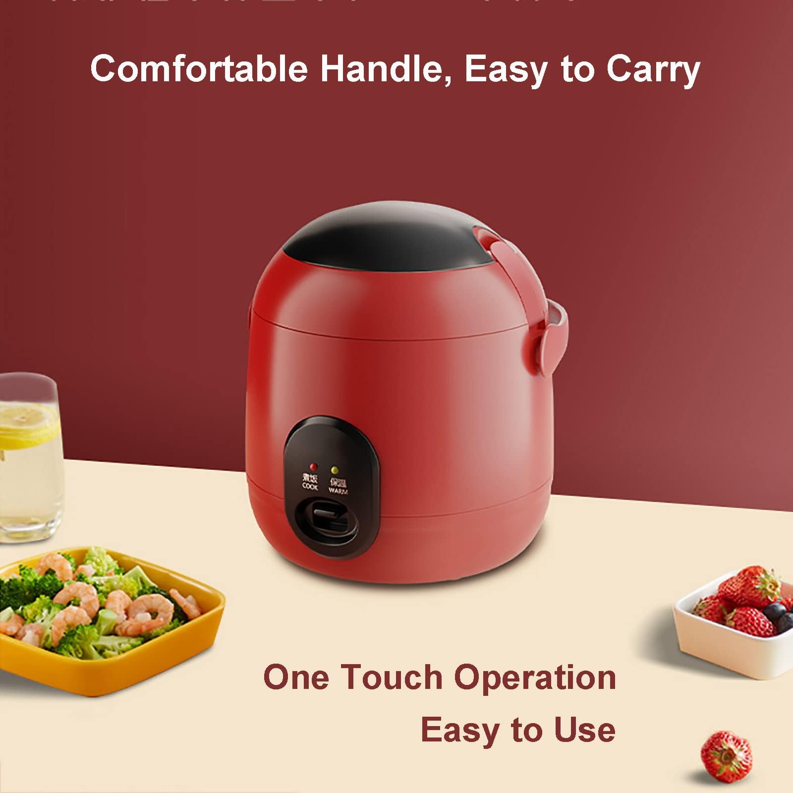 Générique Mini cuiseur à Riz Multifonction de 1,2 L avec cuve antiadhésive Amovible, idéal pour 1 à 2 Personnes, Design Compact pour Un Usage Domestique (Rouge)