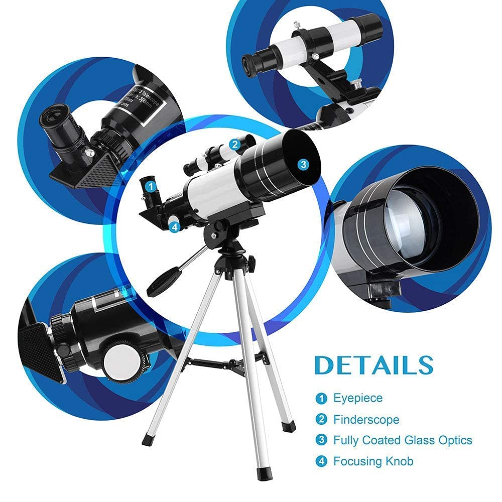 Telescopio, telescopio Refractor astronómico con Soporte para teléfono Inteligente y trípode Telescopio Reflector 15-140X Telescopio Ideal para Principiantes Alcance de Viaje para observar el Planeta