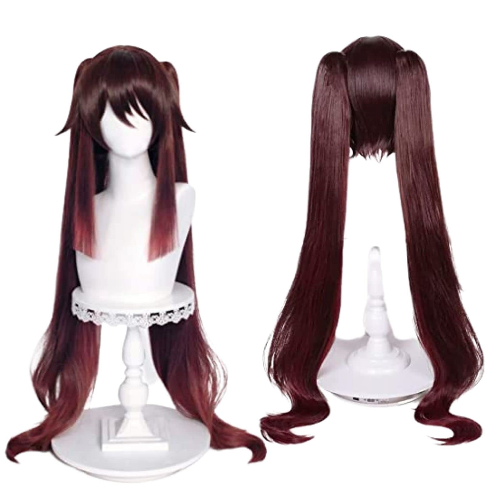 IMEYLE47 in/120 cm Blue Ponytail Wig Cosplay with Bang Long Straight Blue Double Ponytail Wig Women Peluca Azul Lolita Adult Blue Wigs with 2 Pigtails Synthetic Wigs for Halloween Party + Hair Cap