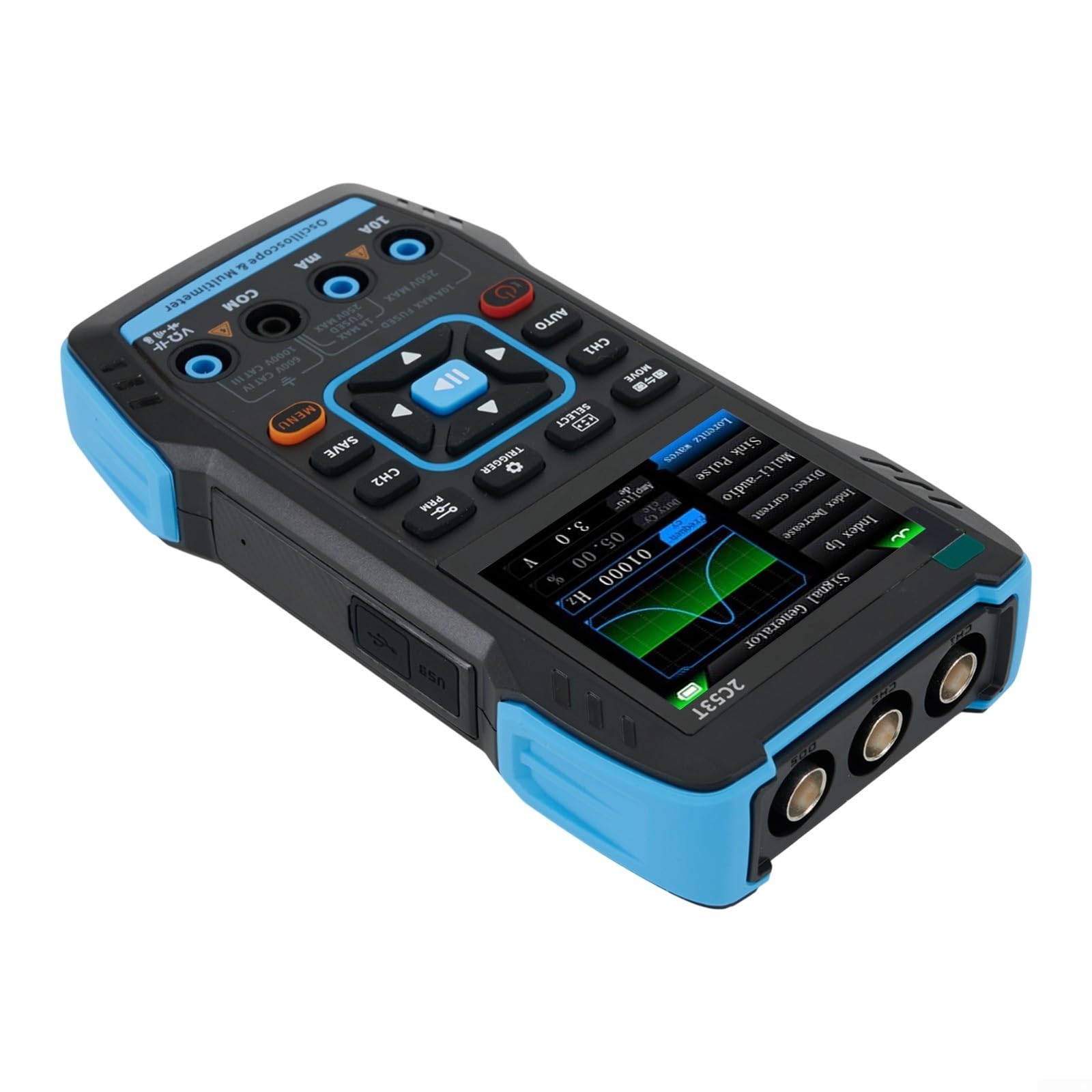 Osciloscopio digital 3 en 1 2C53T con generador de señal y multímetro, 50 MHz, LCD a color de 2.8 pulgadas, salida DDS paso de 1 Hz, guardado/exportación de forma de onda, para mantenimiento y