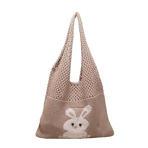 Handmade Hobo Purses and Handbags for Women, Handmade Shoulder Bags, Mesh Beach Bag, Rabbit Crochet Tote Bag Hobo Shoulder Bags (Khaki)