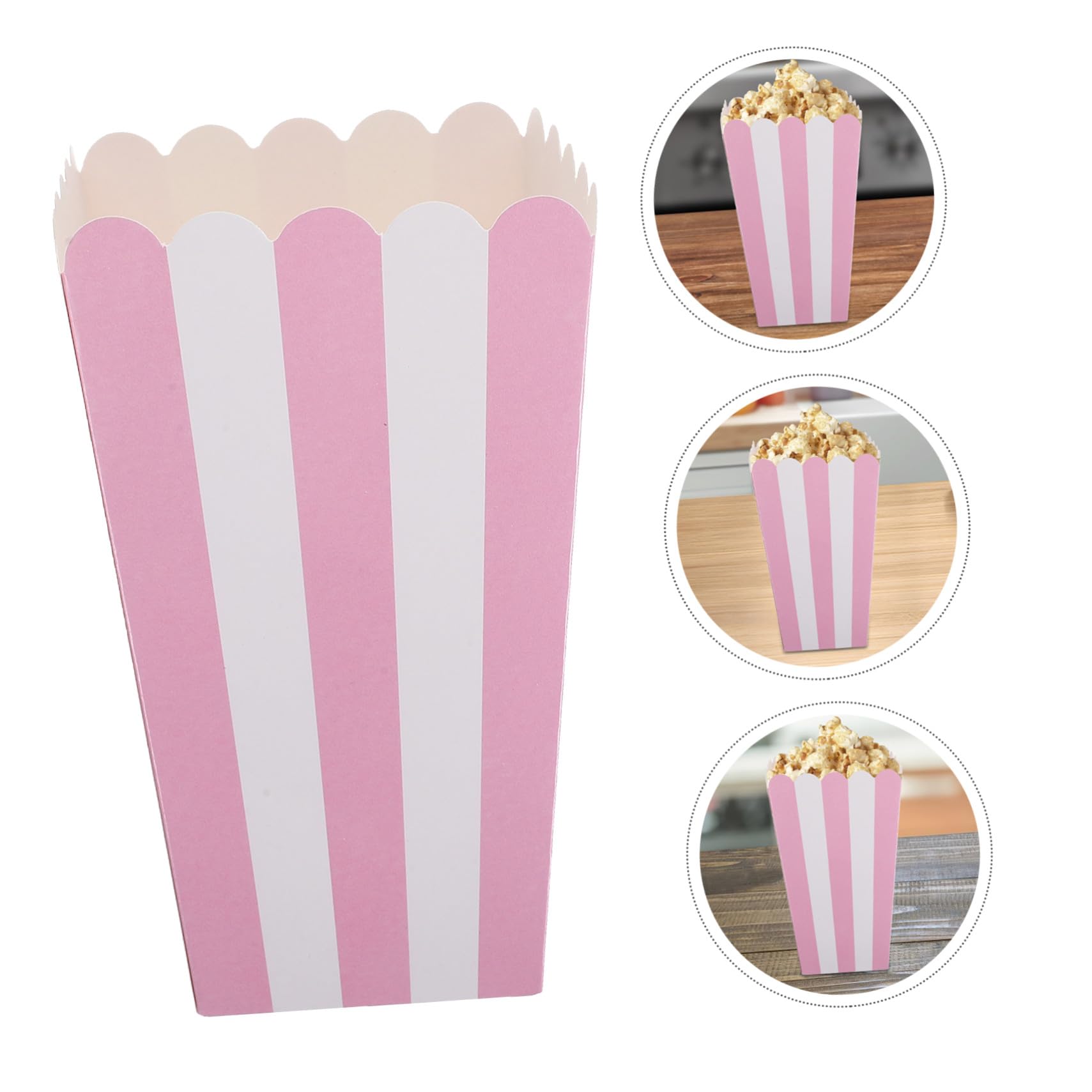 Cajas de Palomitas de Maíz Rayadas de Papel 100 Unidades, Rosa