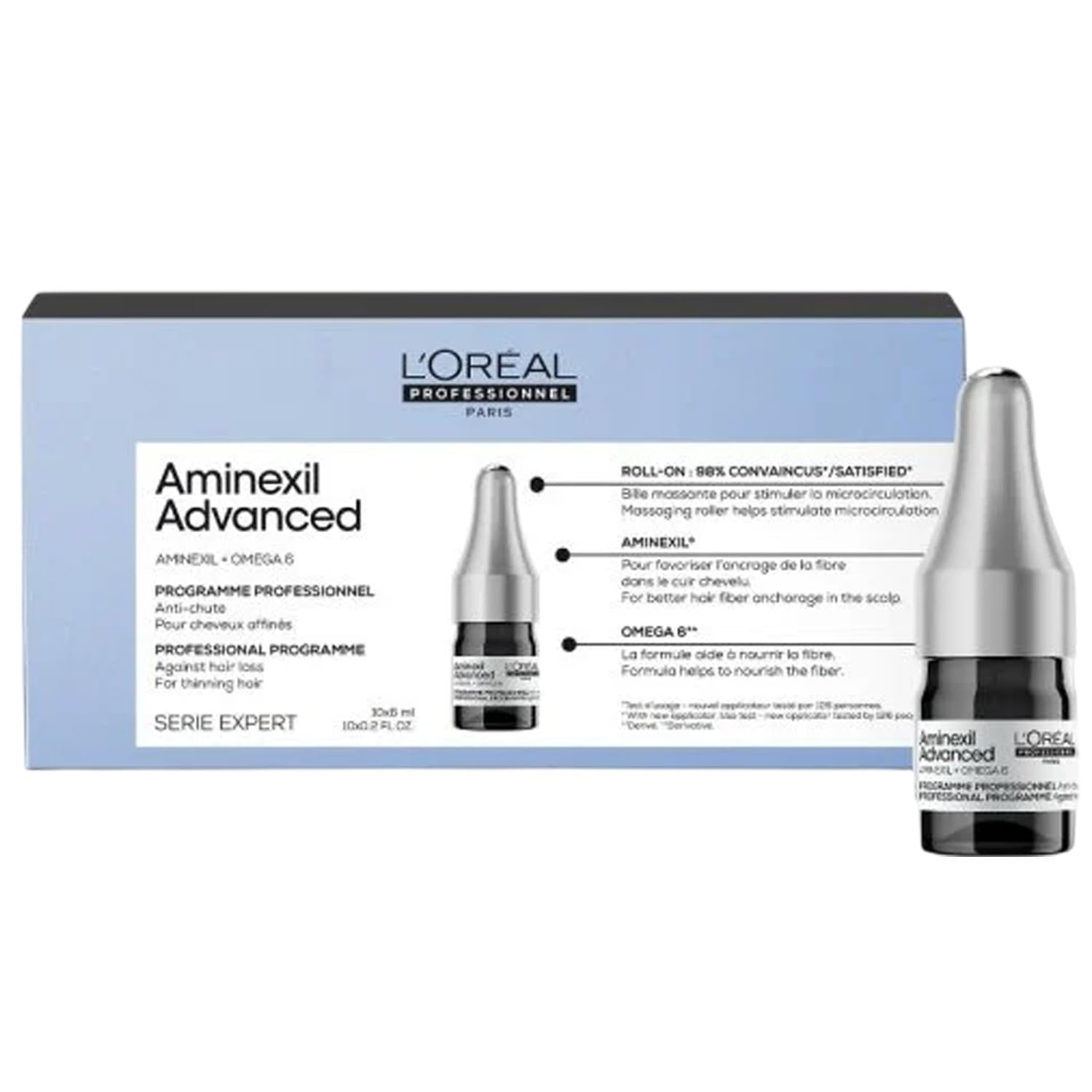 L'Oréal Professionnel, Fiale Contro la Caduta dei Capelli, Mantenimento, Ancoraggio dei Capelli Migliorato, Attività alla Radice Stimolata, Aminexil Advanced, 10x6ml