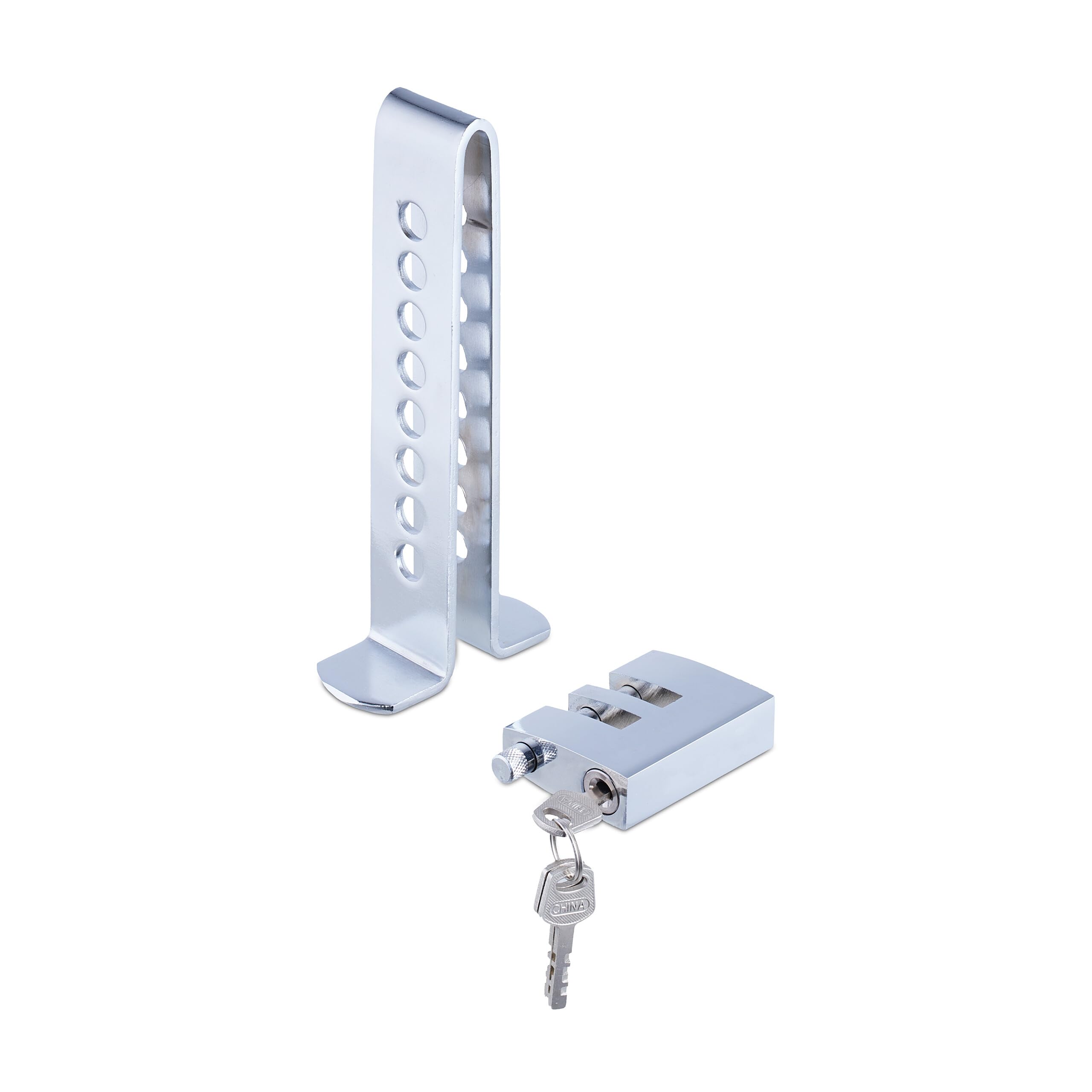 Relaxdays Pedal Lock, Theft Protection for Car & Motorhome, 8 Perforations, Safety Device for Accelerator, Brake, Silver, Steel, 19.5 x 8 x 7 cm