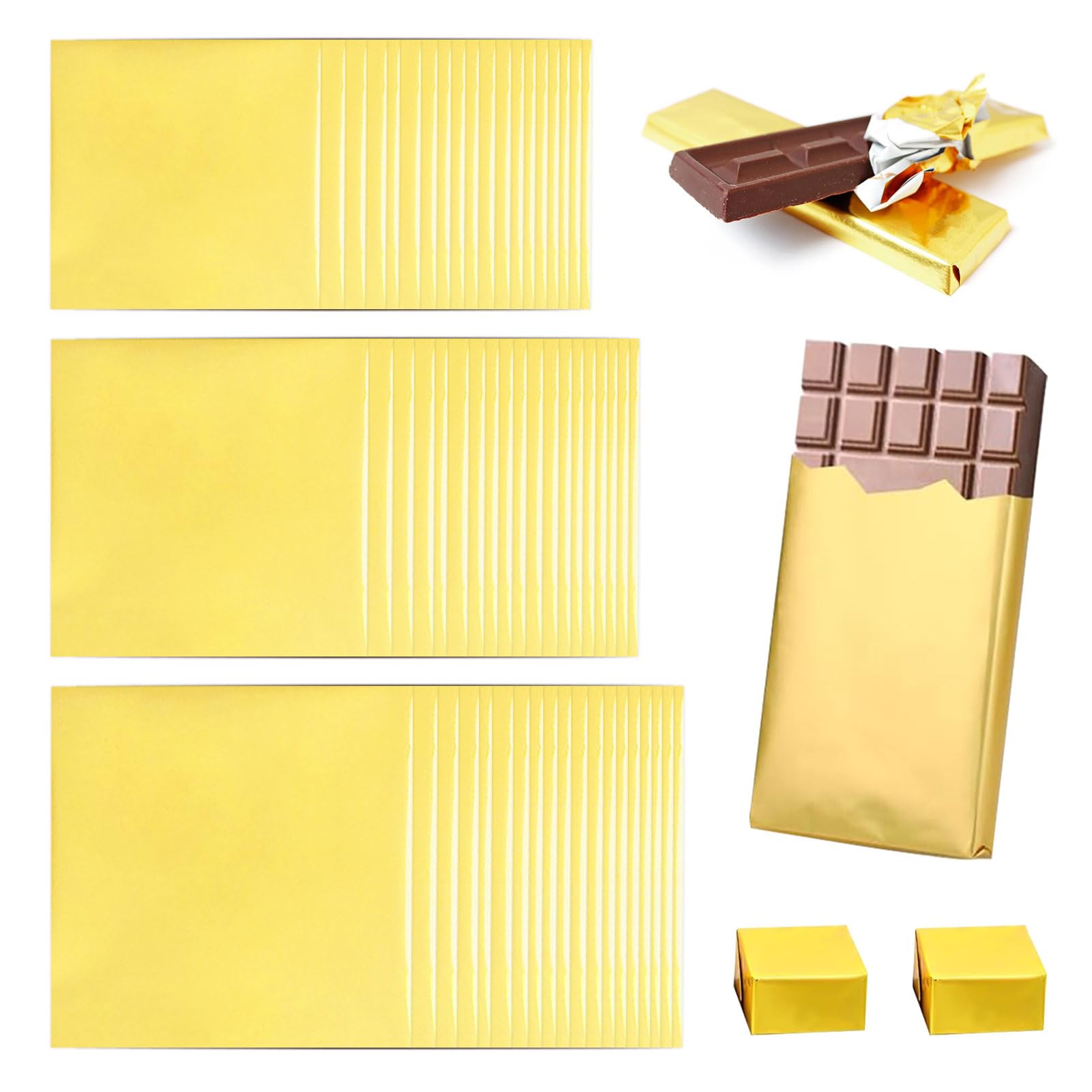 Lot de 100 feuilles d'aluminium dorées pour emballage au chocolat, 15 x 15 cm, de qualité alimentaire, adaptées pour le papier cadeau et les projets de bricolage pour festivals et