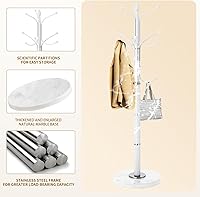 Vista 10 de Perchero con base de mármol natural, perchero moderno de metal independiente, perchero con 12 ganchos, perchero para sombreros de árbol para 12