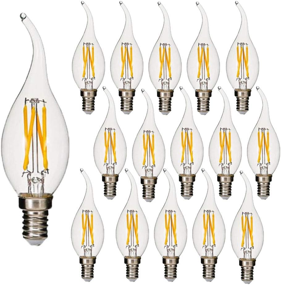 Paquete De 16 Bombillas Led E14 Vintage para Candelabro, 4 W, C35, 400 Lúmenes, Blanco Cálido, 2700 K, Equivalente A 40 W.