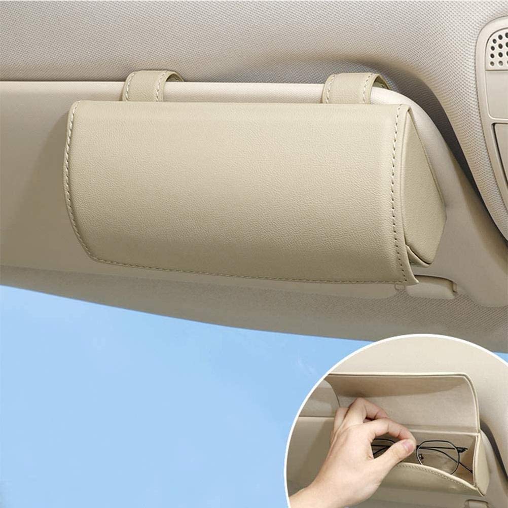 Funda de Gafas de Sol de Cuero PU para Coche, Organizador de Caja de Almacenamiento para SUV, Soporte de Camión, Parasol (Beige)