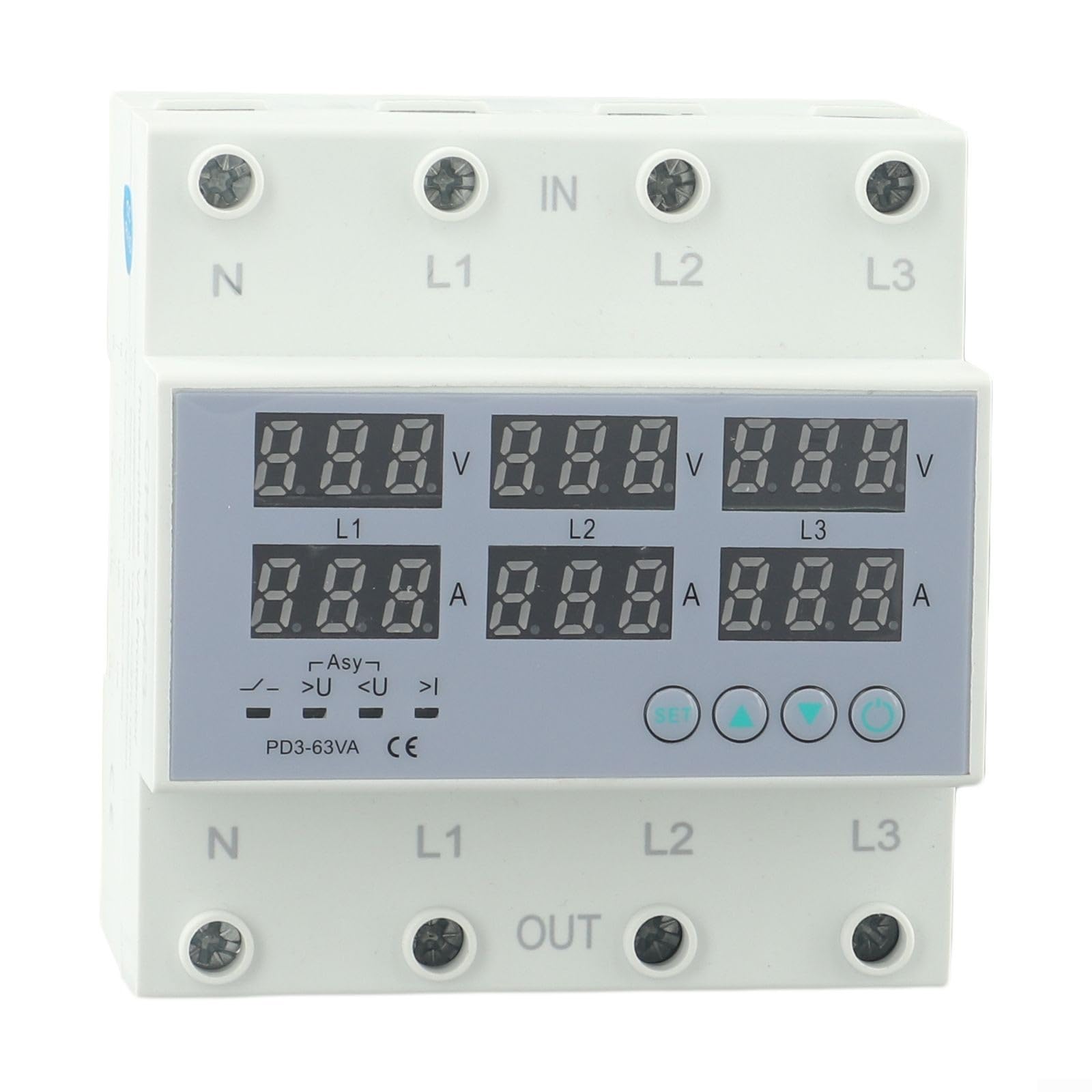 Relé digital trifásico de sobretensión y bajo voltaje con limitador de corriente, interruptor de protección ajustable para 380 V/220 V, fusible de riel DIN 63 A con pantalla LCD para industria y