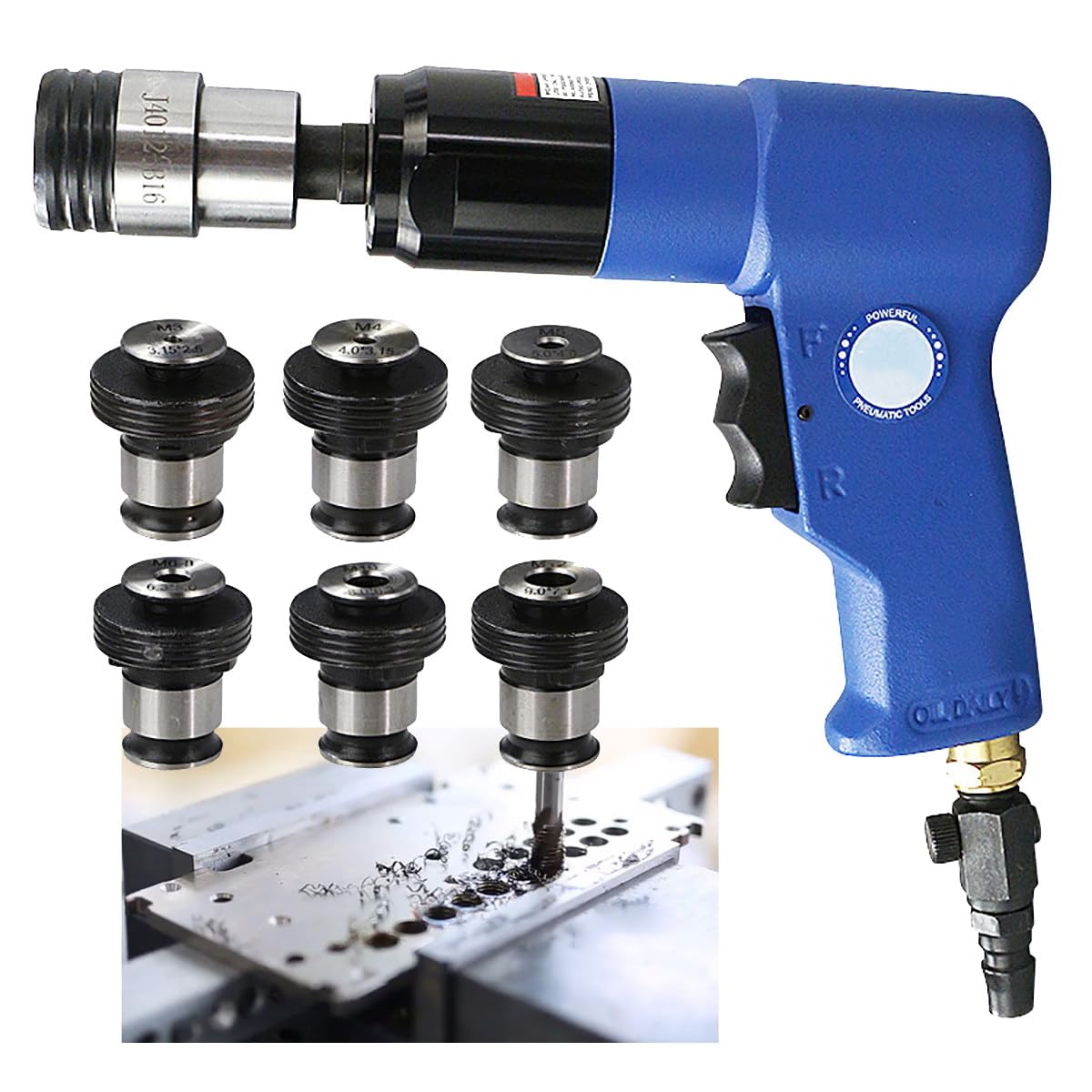 Maschiatrice Pneumatica M3-M12 Con 6 Mandrini, Maschiatrice Per Trapano Pneumatico, Macchina A Doppio Scopo Per Foratura/Maschiatura, Velocità Regolabile, Interruttore A Una Chiave Avanti E Indietro
