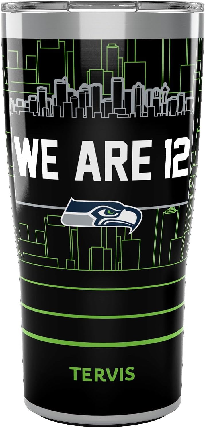 Tervis Traveler NFL Seattle Seahawks - Slogan Triple Insulated Tumbler Travel Cup Keeps Drinks Cold & Hot, 20oz, Stainless Steel