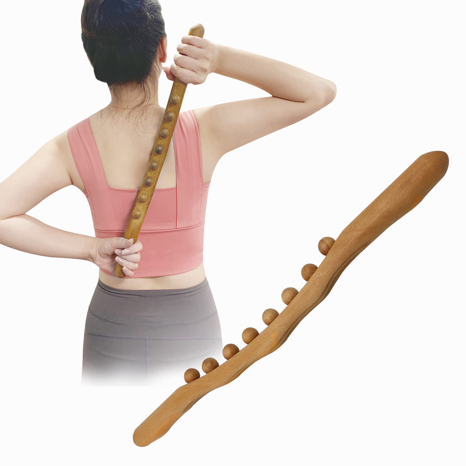 Fatbeemall Wooden Therapy Roller Tools Professional Body Massager (16.53 in) Manual Body Back Massager Relieve Muscle Soreness (8 Roller)-image-2
