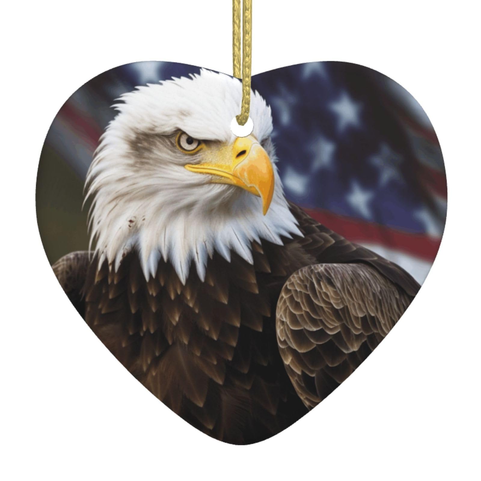 Ceramic Christmas Tree Hanging Ornaments with Gold Ropes Christmas Tree Decorations Heart Ceramic American Bald Eagle Pendant Keepsake Decorations for Holiday Xmas Gift Ideas