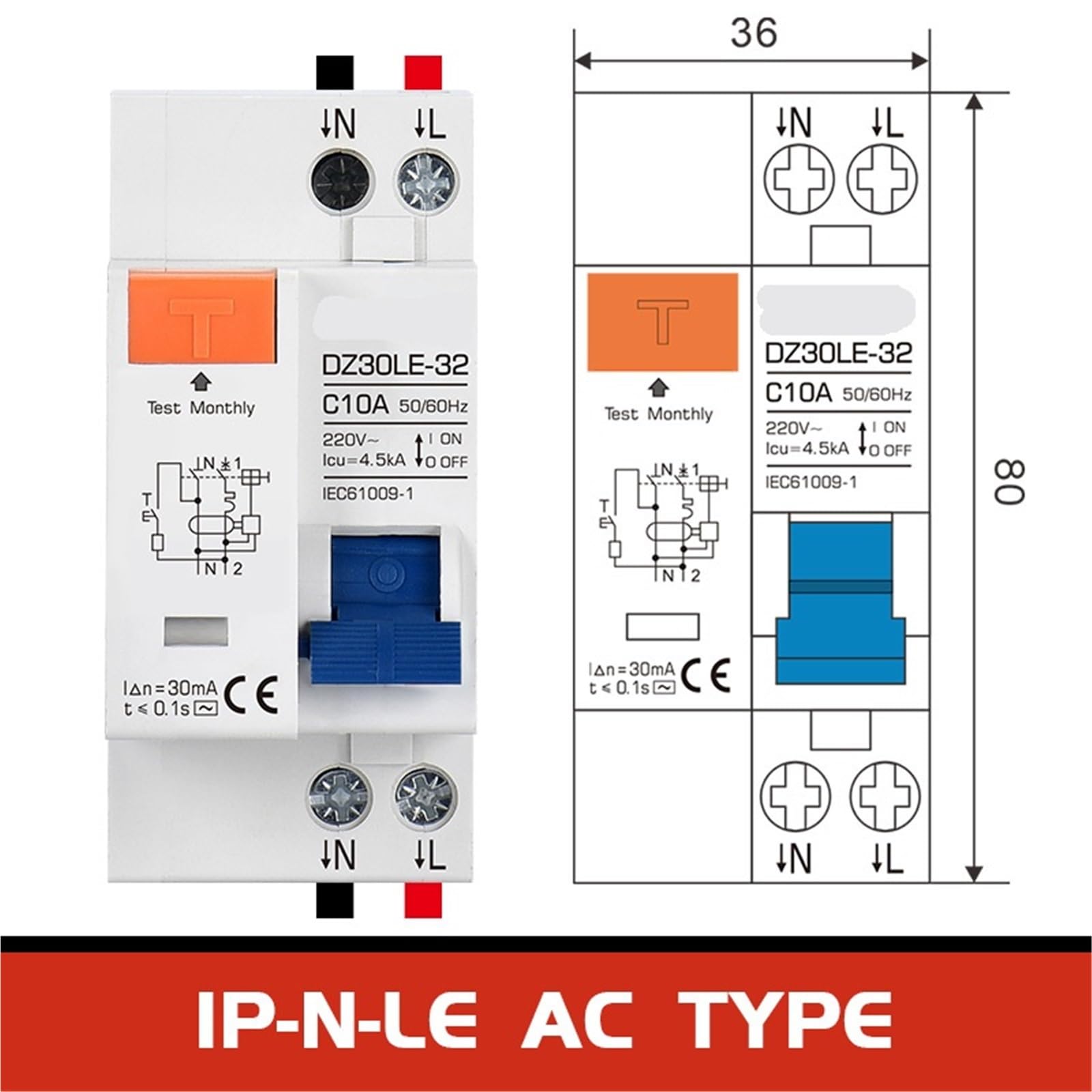 DZ30-32 mini circuit breaker DPN MCB 1P + N DZ30LE-32 DPNL RCBO wyłącznik różnicowoprądowy z zabezpieczeniem przed przeciążeniem RCCB(DZ30SLE TYPE A, C16A)