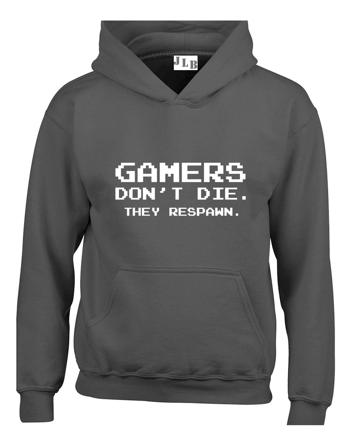 JLB Print Gamers Don’T Die They Respawn Cool Video Game Fan Premium Quality Unisex Hoodies for Men, Women and Teens Charcoal