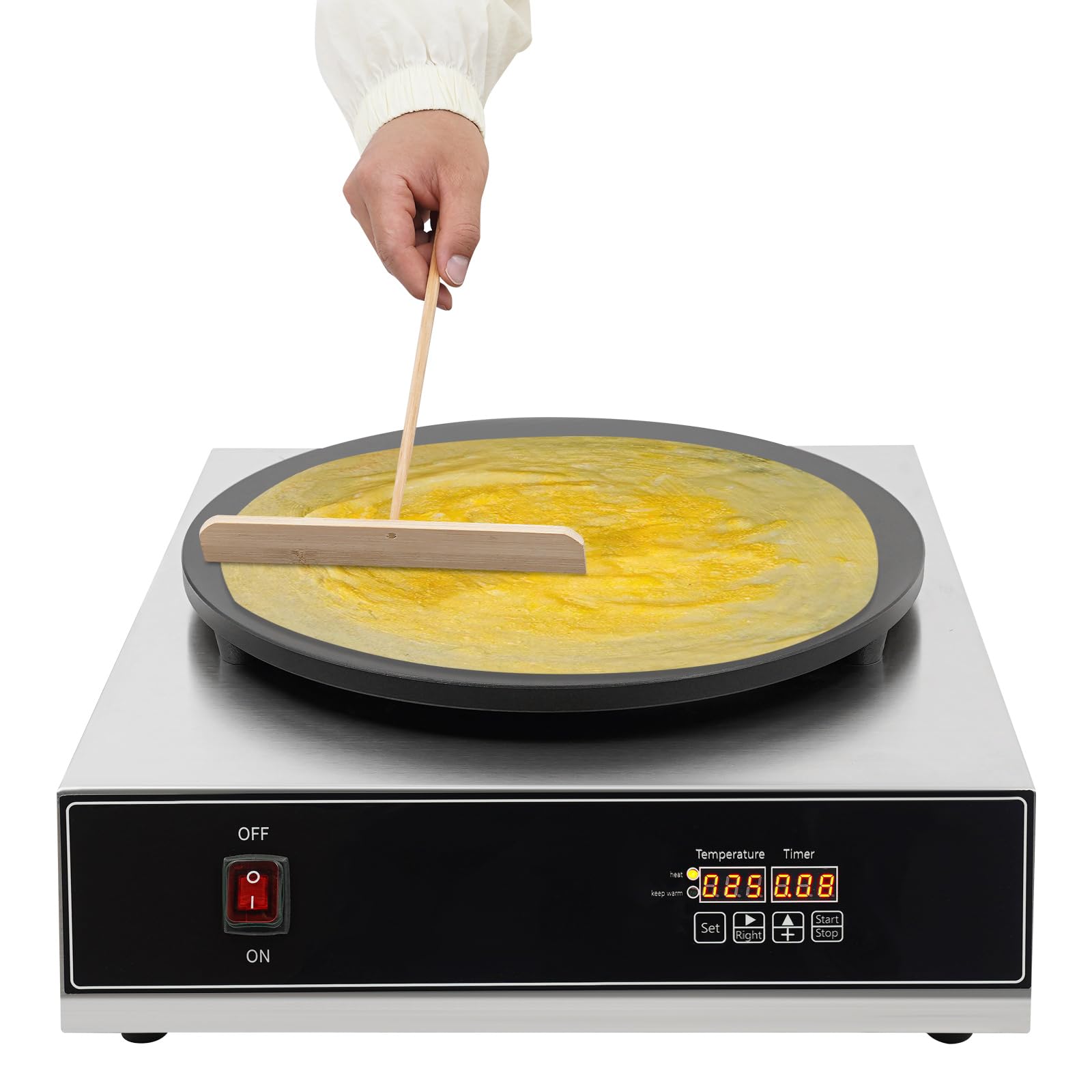 Crepiera digitale in acciaio inox, 40 cm, 2800 W, per caffè e ristorante