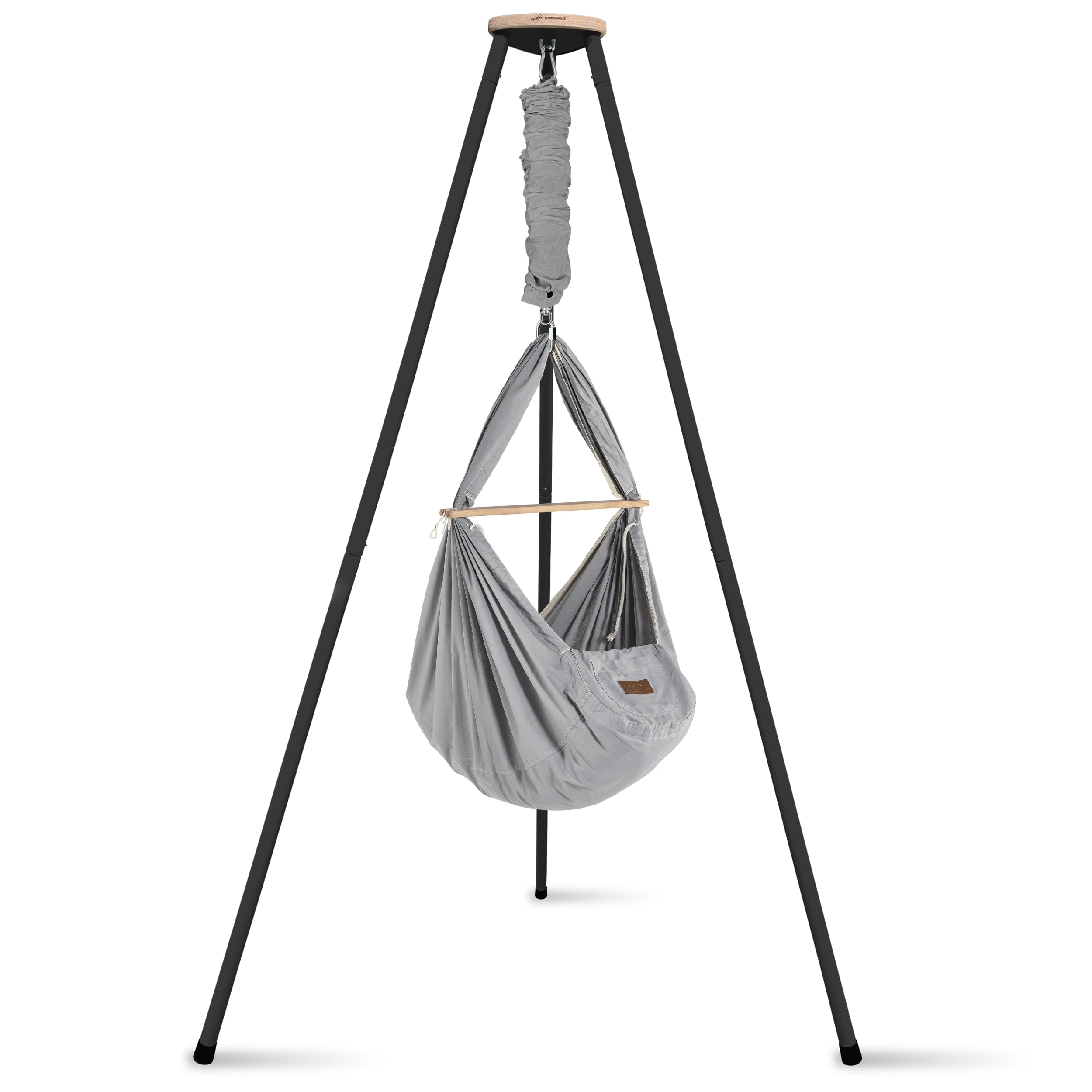 SCHMUSEWOLKE Federwiege Bio Grey - mit Tipi anthrazit - Hängematte für Babys und Kleinkinder ab Geburt bis 3 Jahre - Bio-Baumwolle - Mit Schafwollmatratze