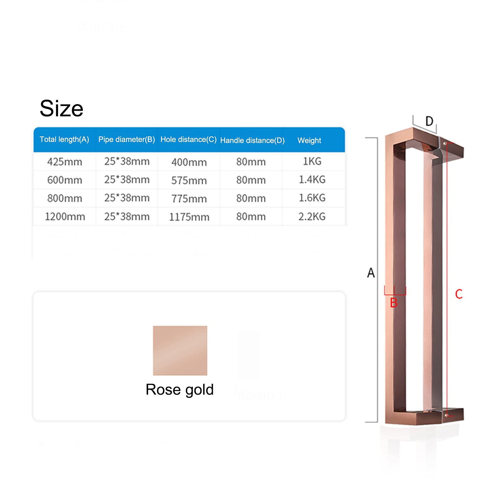 Maniglia per Porta in Vetro in Acciaio Inossidabile,Maniglia per Porta Scorrevole Porta in Legno Maniglia Grande A Doppia Curva in Oro Rosa,Pomelli per Porta Doccia,Attrezzatura Maniglia Doc