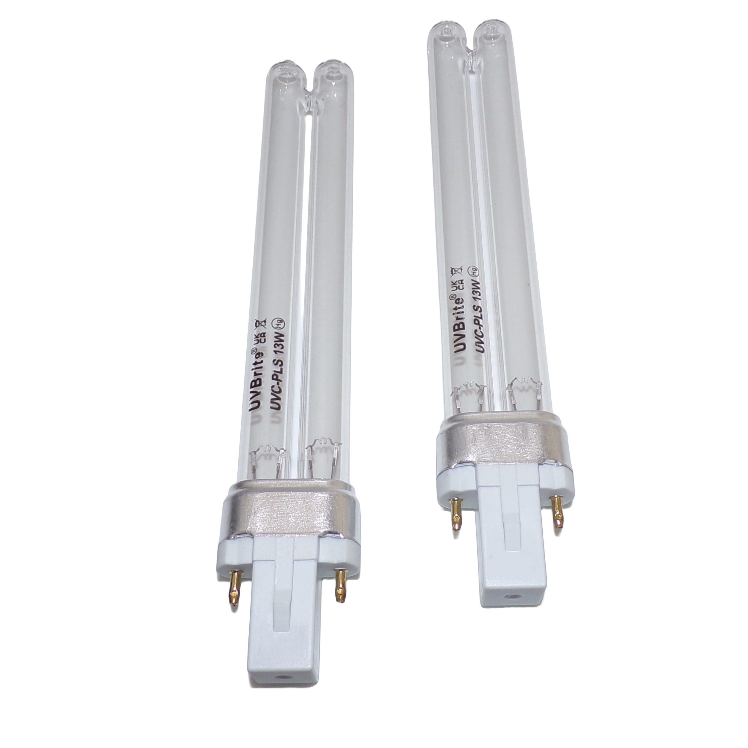 UVBrite® 2 x 13W PLS 2 Pin G23 UV Lamp for Pond Filter UVC | Newly Updated Long-Lasting High Performance Quartz 13 Watt UV-C Bulb for Algae & Blanket Weed Control