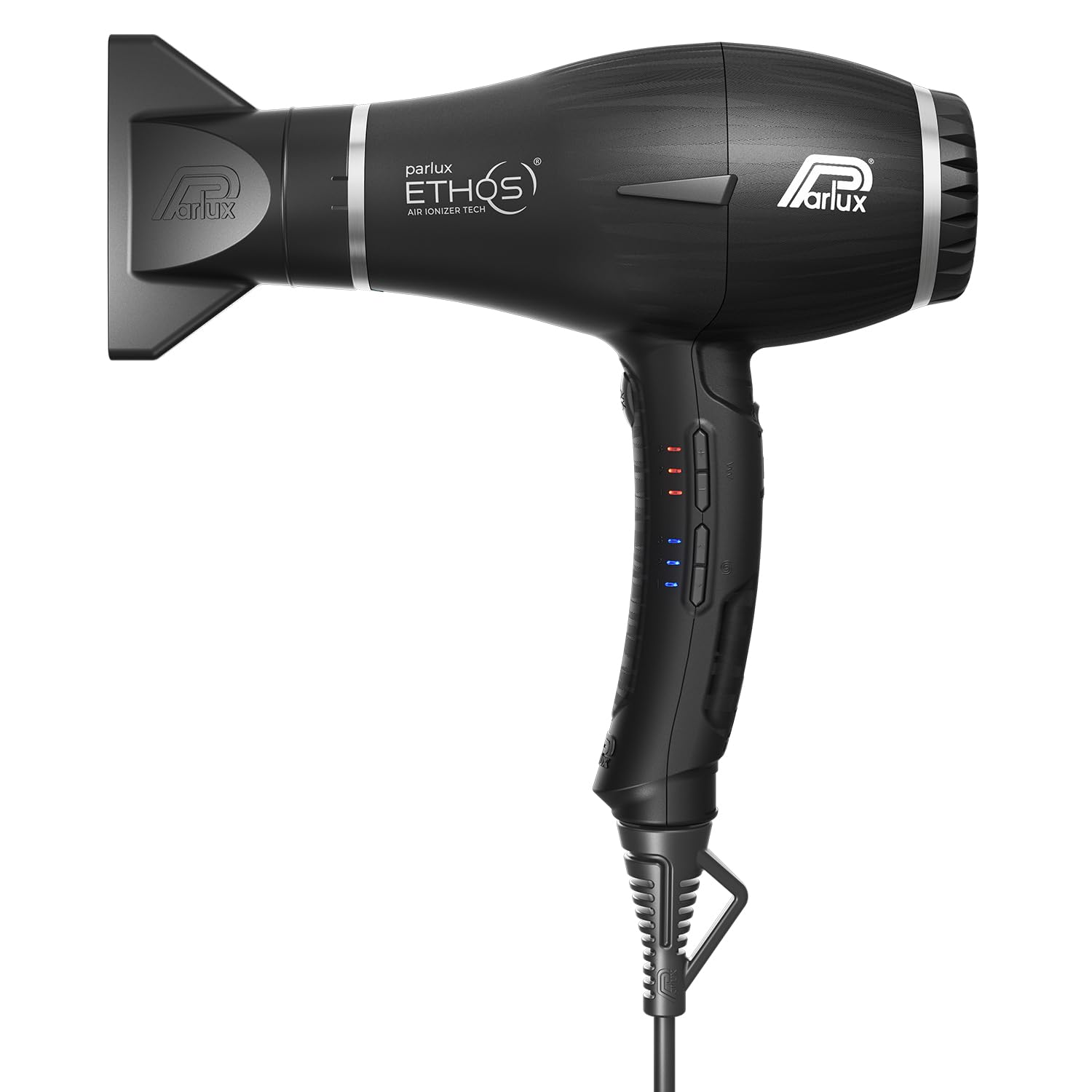 Parlux Ethos® Asciugacapelli Digitale Professionale con Ioni negativi, 9 combinazioni di Velocità e Temperatura, Cavo girevole brevettato, Potente e Leggero, Made in Italy, Colore Nero