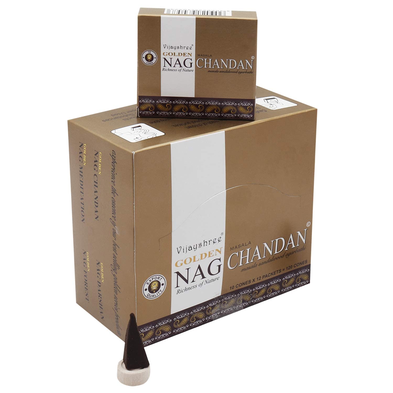 Golden Nag Chandan Masala Cone Pack of 12 Pkt of 10 Cones Each (Natural Dhoop Cone/Dry Dhoop/Incense Cone) (Nag Chandan)