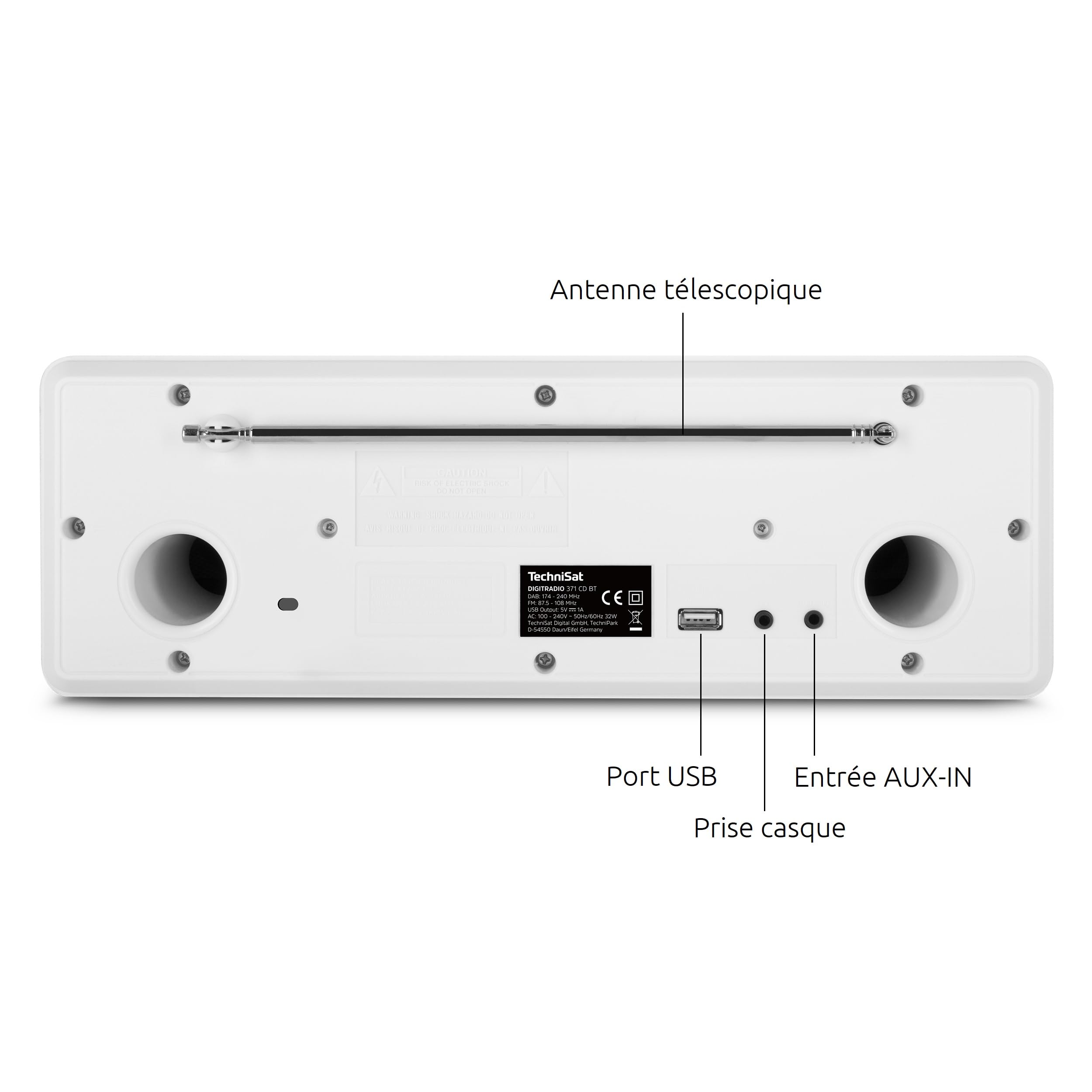 TechniSat DIGITRADIO 371 CD BT - Radio numérique stéréo (DAB+, FM, lecteur CD, Bluetooth, écran couleur, USB, AUX, prise casque, installation compacte, réveil, 10 watts, télécommande) Blanc