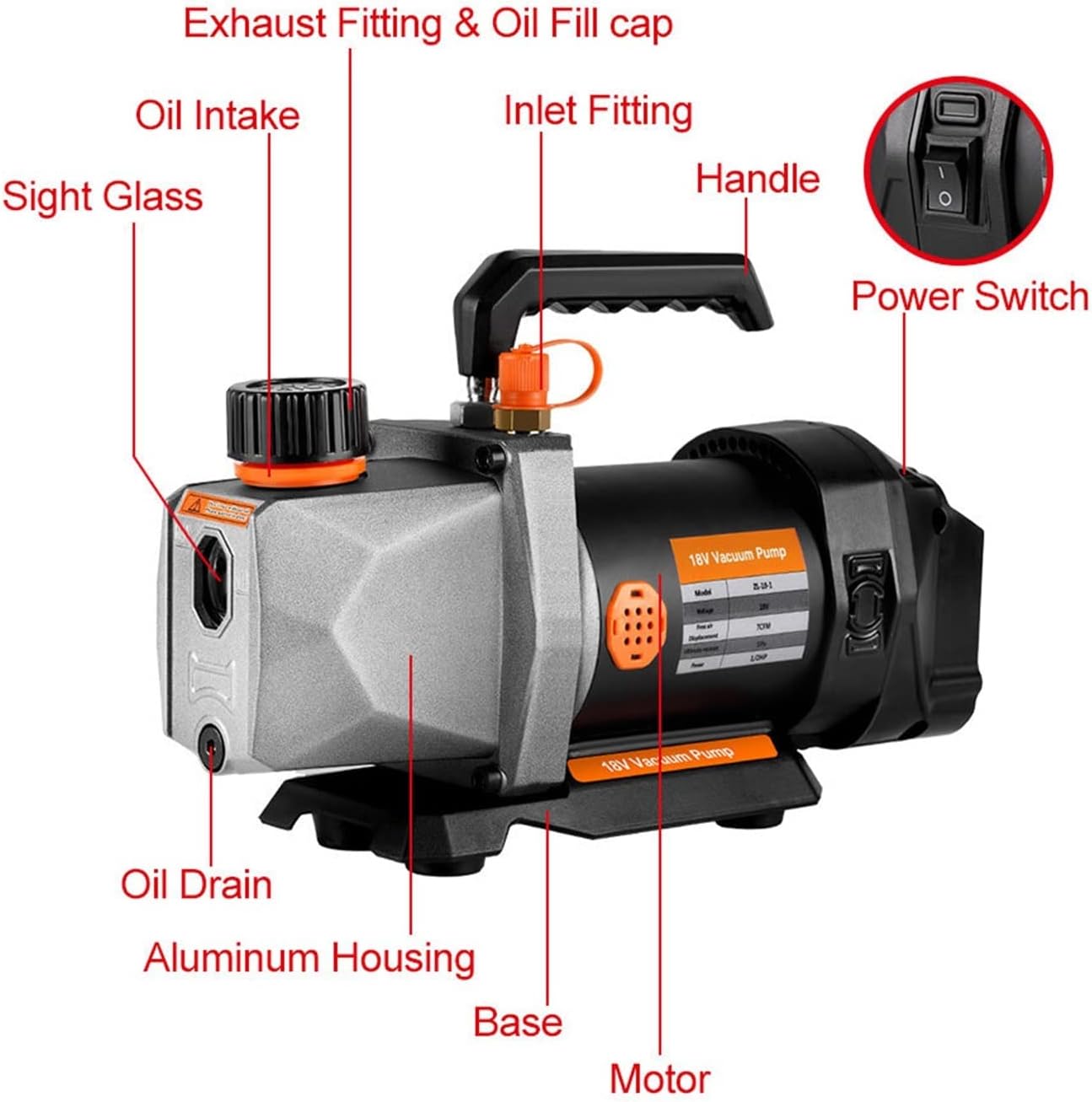 Mini Power Small Pump 7CFM 5PA Refrigerant Vacuum Pump 1/4 Air Intake Refrigeration 1/2 HP