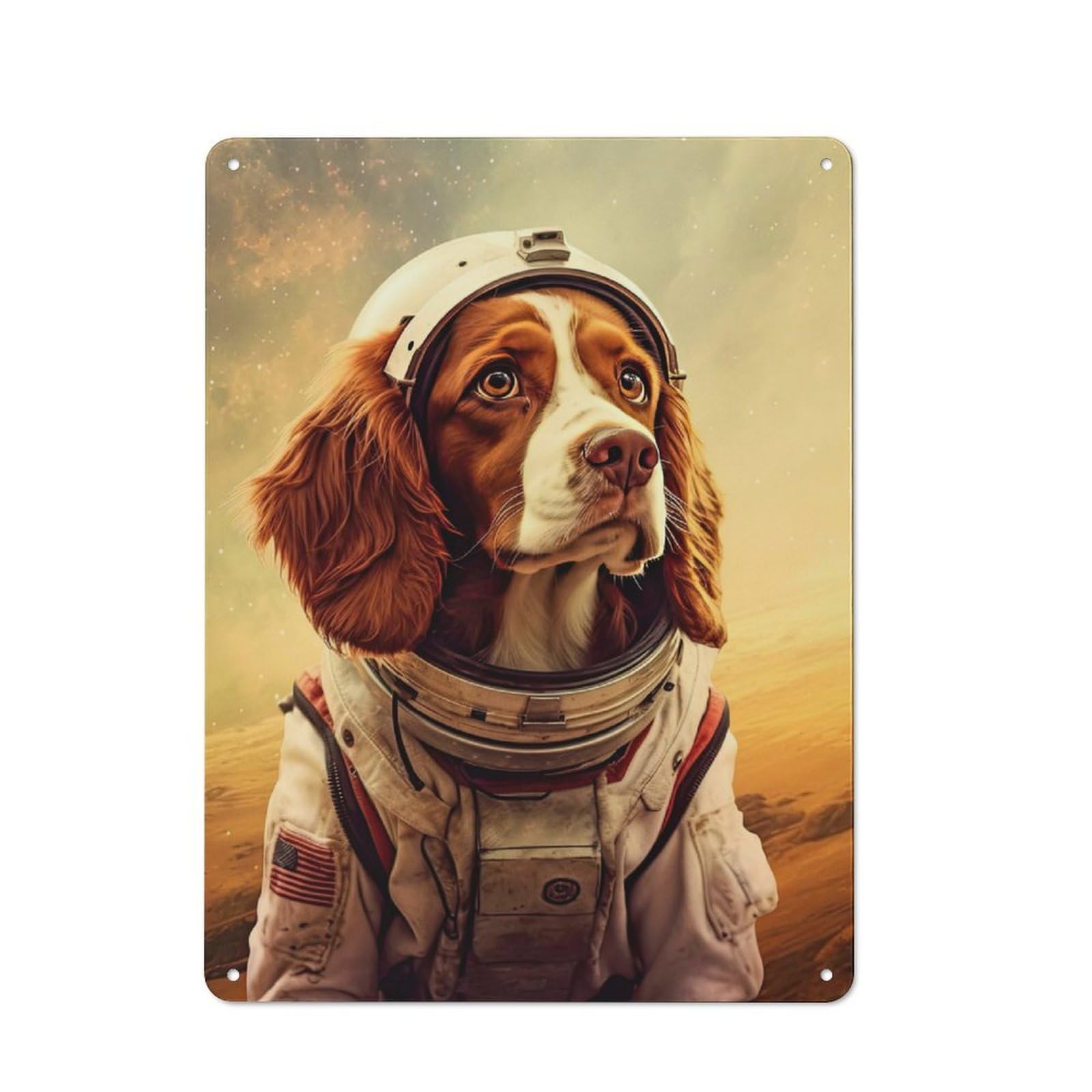 Junmoney Brittany Spaniel Mars Printed Metal Sign 40X30cm For Hallway Wall, For Living Room And Hallway Decor, For Home Office And Studio Walls