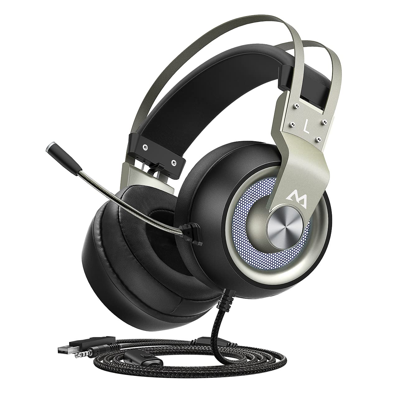 EG3 Pro Casque de jeu pour PC, PS4, Xbox One, son surround avec micro antibruit, lumière LED en ligne/contrôle du volume/micro pour PC, Playstation 4, Xbox, Nintendo Switch