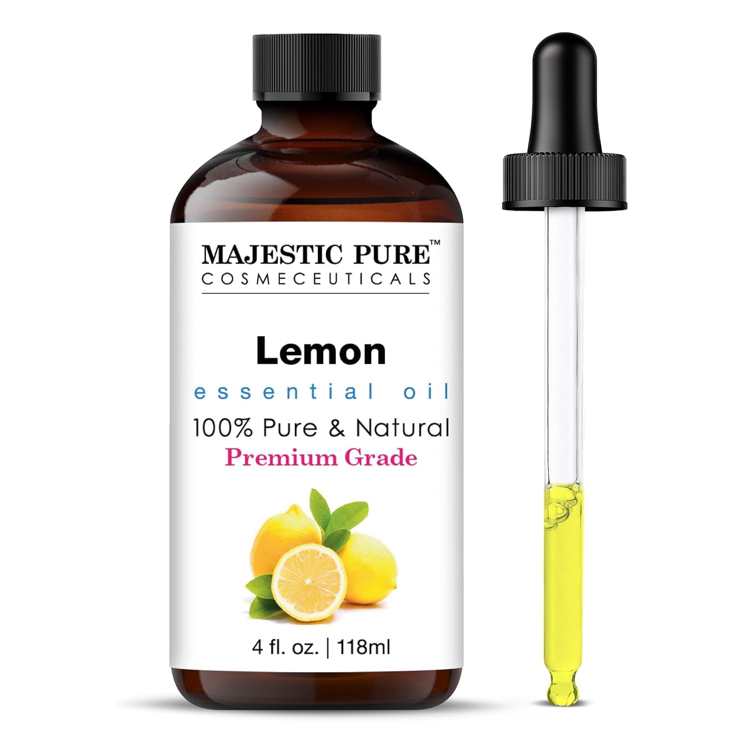 MAJESTIC PURE Lemom Oil Essential Oil | 100% Pure and Natural Oil | Premium Grade Essential Oils for Hair Care, Home Diffusers, Skin, Aromatherapy, Massage and Humidifiers | 118 ml