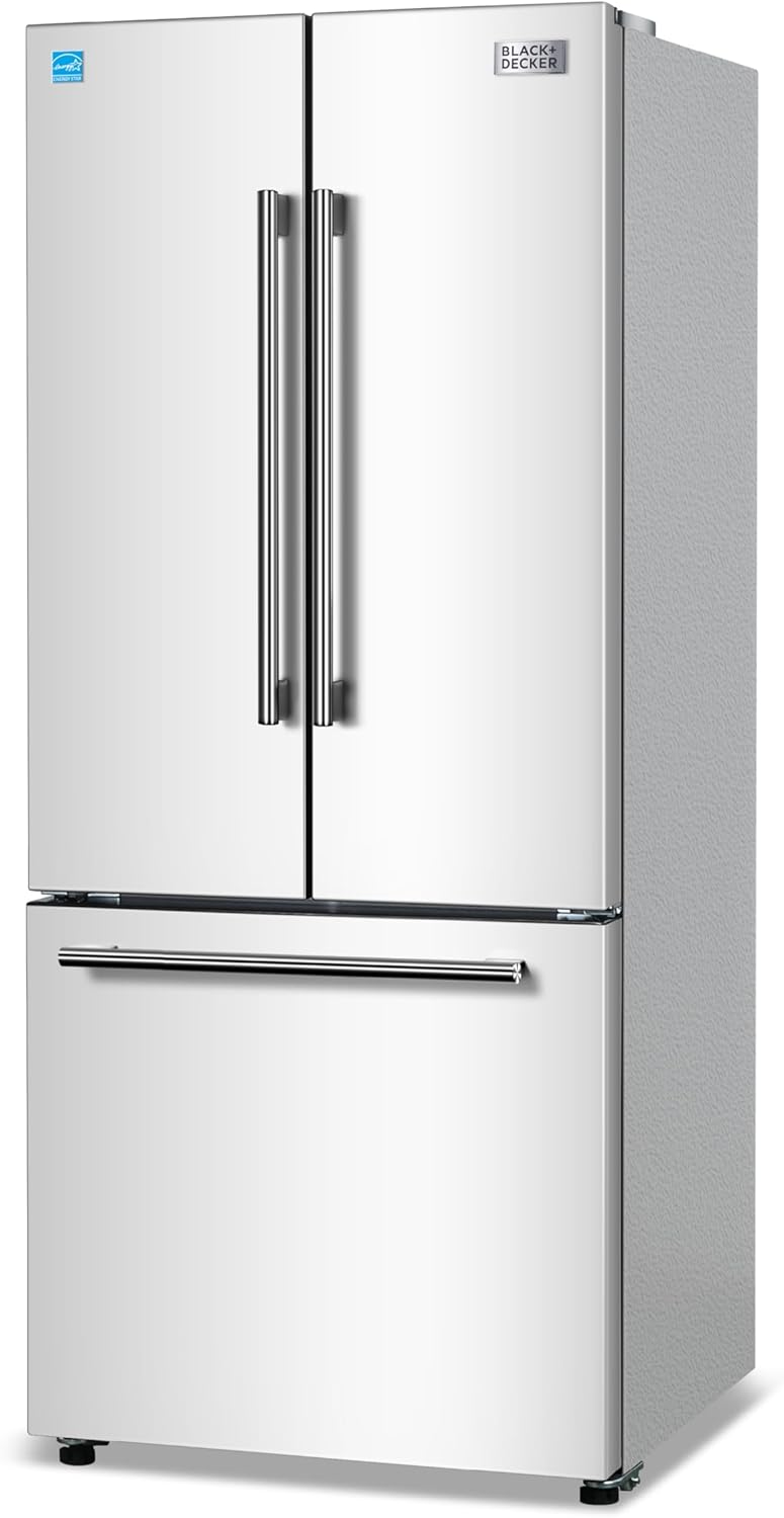 BLACK+DECKER 16 Cu. Ft. French Door Refrigerator with Built-in Ice Maker, Full Size Refrigerator with Bottom Mount Freezer Drawer, ENERGY STAR certified, White product image