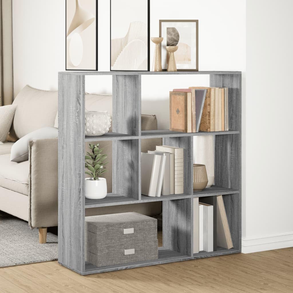 Regał na książki Sonoma, szary, 102 x 29 x 103,5 cm, materiał drewnopochodny, 7 przegródek, uniwersalny organizer Cube Storage do salonu, biura