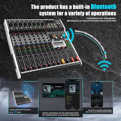 image for KASCHUN G98X Professional 8-Channel Audio Mixer with 99 DSP Reverb Eff