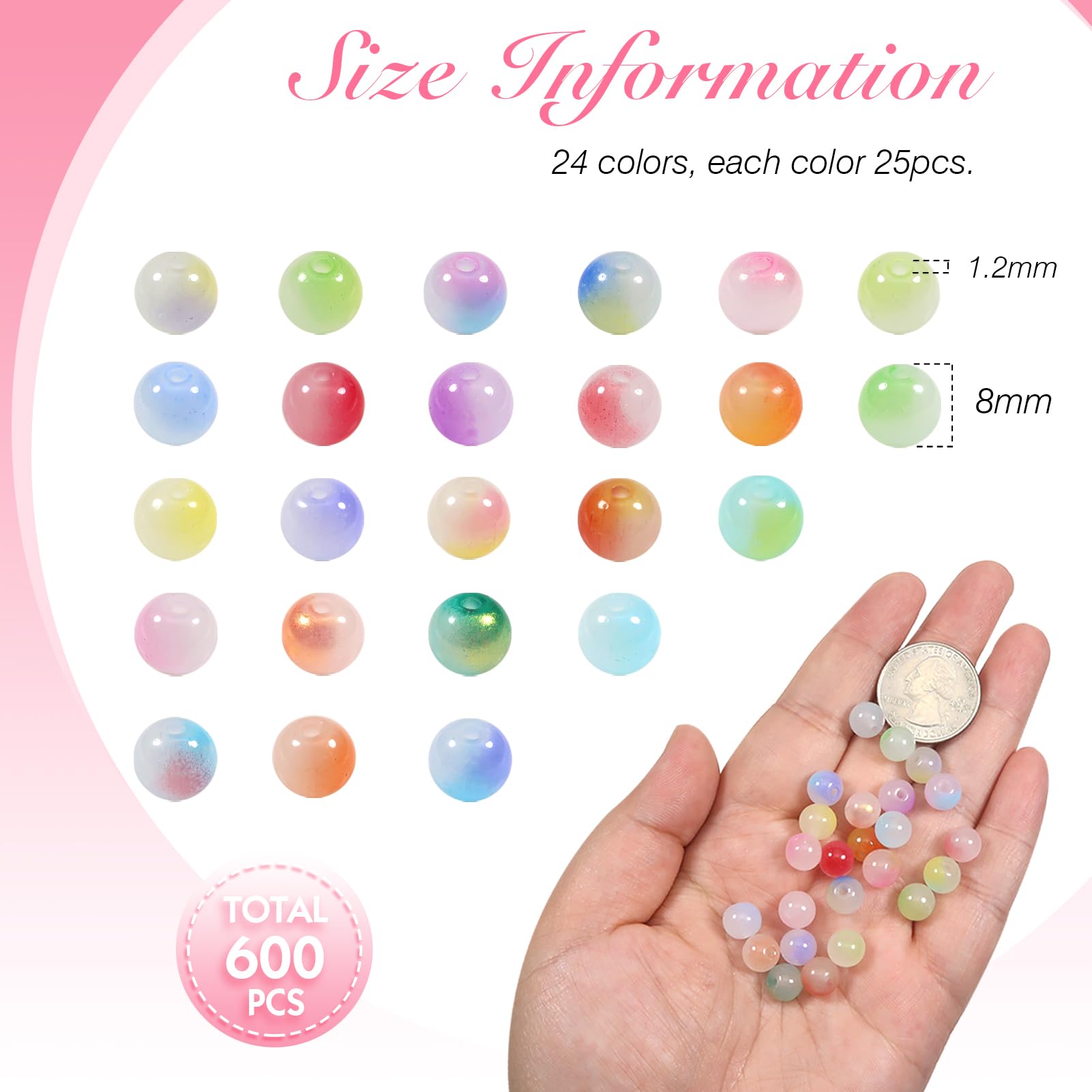 TOAOB 600pcs Glass Beads for Jewelry Making 24 Colors 8mm Round Crystal Beads Gradient Gemstone Beads Bracelet Making Kit for Necklace Jewelry Making and DIY Crafts
